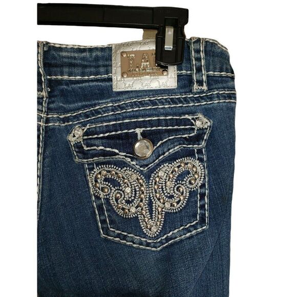 Women's Jeans Embellished Rhinestone Low Rise Straight Leg Denim Jeans Size 9 - Picture 6 of 10